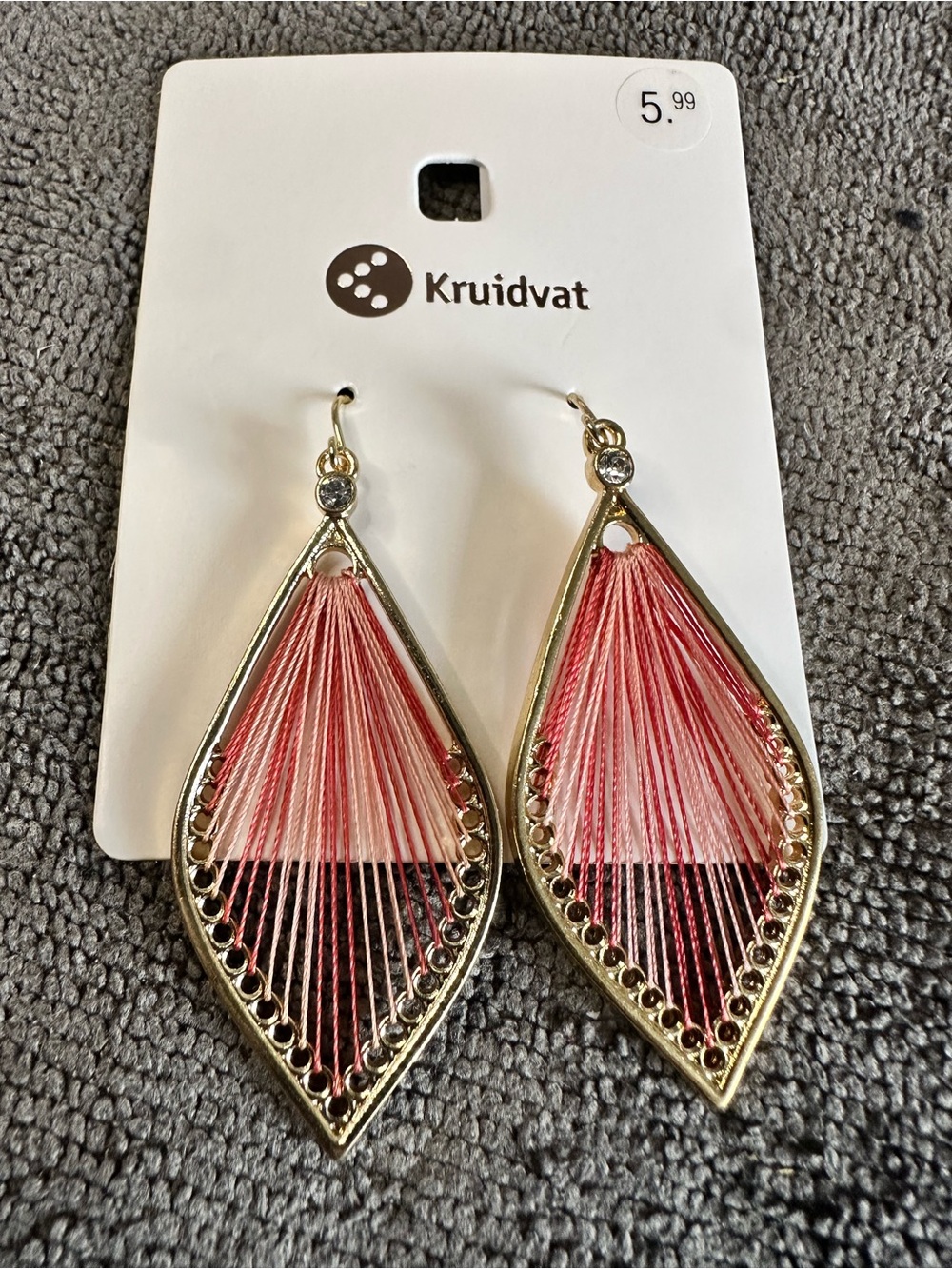 Gold-Tone Pink Thread Teardrop Earrings